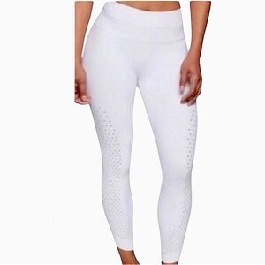 ATHLETA women’s white leggings with laser cut outs & zip hip pockets XS